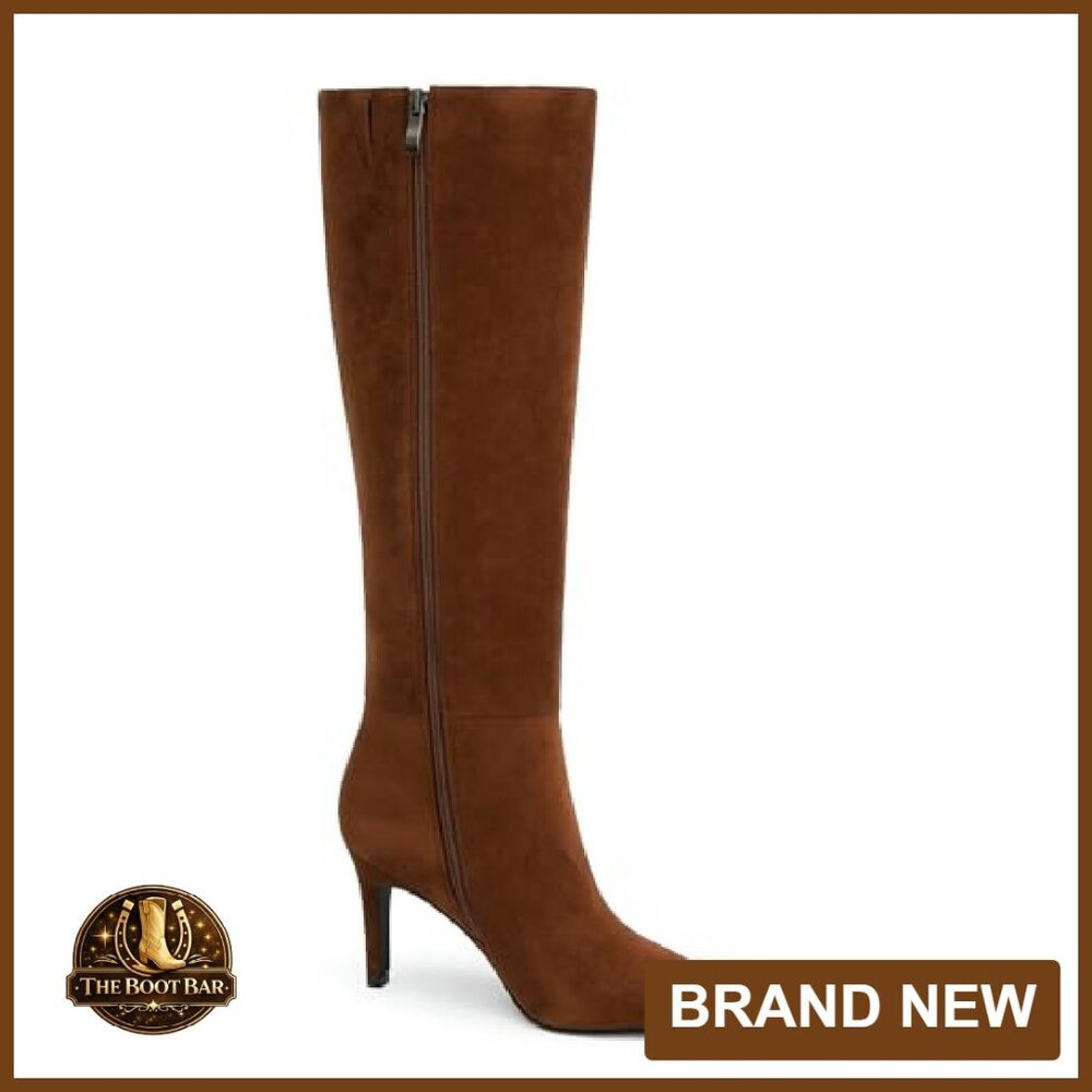 Women's Knee High Boots Pointed Toe 3 Inch Heel Side Zipper PU Leather - Picture 5 of 8